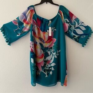 Trina Turk Vibrant Teal Floral Midi Dress